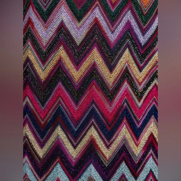 Missoni Zig Zag Lame Multicolor Raschel Midi Dress Long Sleeves sz 46 - Picture 3 of 11